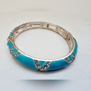silver-tone hinged bangle bracelet Turquoise/teal enamel blue rhinestone